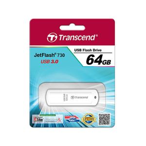USB ključek Transcend JetFlash 730, 64GB, USB 3.0, 80/25 (bel, možnost dotiska) | MEGAtoner.si