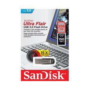 USB ključek Sandisk Ultra Flair, 256GB, USB 3.0, 150/NP (srebrn) | MEGAtoner.si