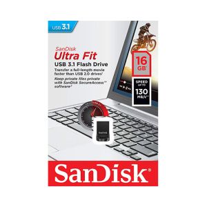 USB ključek Sandisk Ultra Fit, 16GB, USB 3.1, 130/NP, strojna enkripcija (črn) | MEGAtoner.si