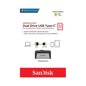 USB ključek Sandisk Ultra Dual, 32GB, USB 3.1, Type-C port, 150/NP (srebrn/črn) | MEGAtoner.si