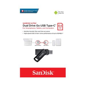 USB ključek Sandisk Ultra Dual Drive Go USB Type-C, 64GB, USB 3.0 in 3.1, 150/NP (črn) | MEGAtoner.si