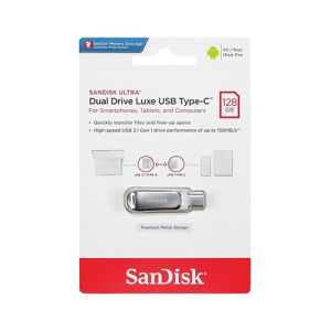 USB C & USB ključek Sandisk Ultra Dual Luxe, 128GB, USB 3.1, kovinski, 150/NP (srebrn) | MEGAtoner.si