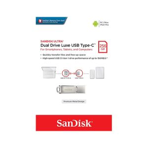USB C & USB ključek Sandisk Ultra Dual Luxe, 256GB, USB 3.1, kovinski, 150/NP (srebrn) | MEGAtoner.si