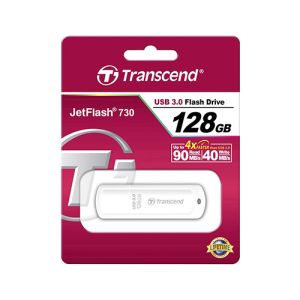 USB ključek Transcend JetFlash 730, 128GB, USB 3.0, 90/40 (bel, možnost dotiska) | MEGAtoner.si