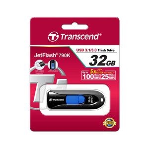 USB ključek Transcend JetFlash 790K, 32GB, USB 3.1, 100/25 (črn-moder) | MEGAtoner.si